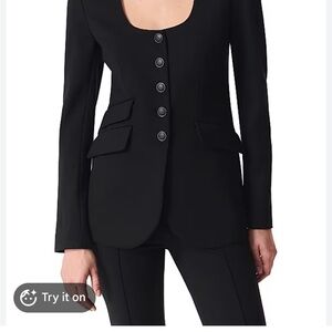 rag & bone Black Scoop-Neck Button Blazer